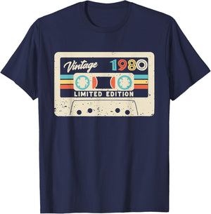 42nd Birthday Gift Vintage 1980 Limited Edition Cassette T-Shirt - T-Shirt | Navy