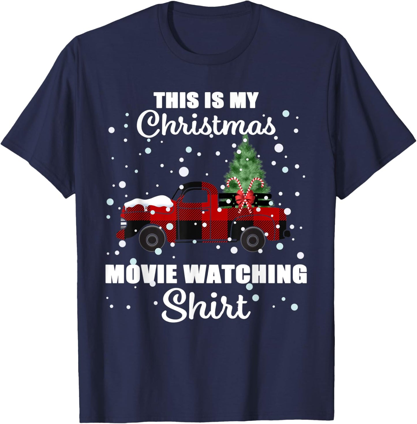 This Is My Christmas Movie Watching Buffalo Plaid T-Shirt - T-Shirt | Navy