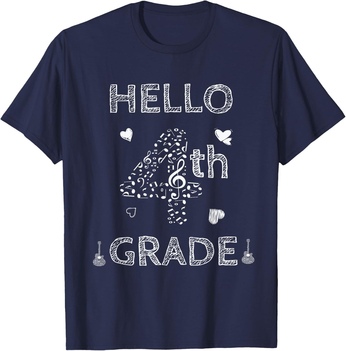Back To School 4th Grade shirt hello fourth grade music T-Shirt - T-Shirt | Navy