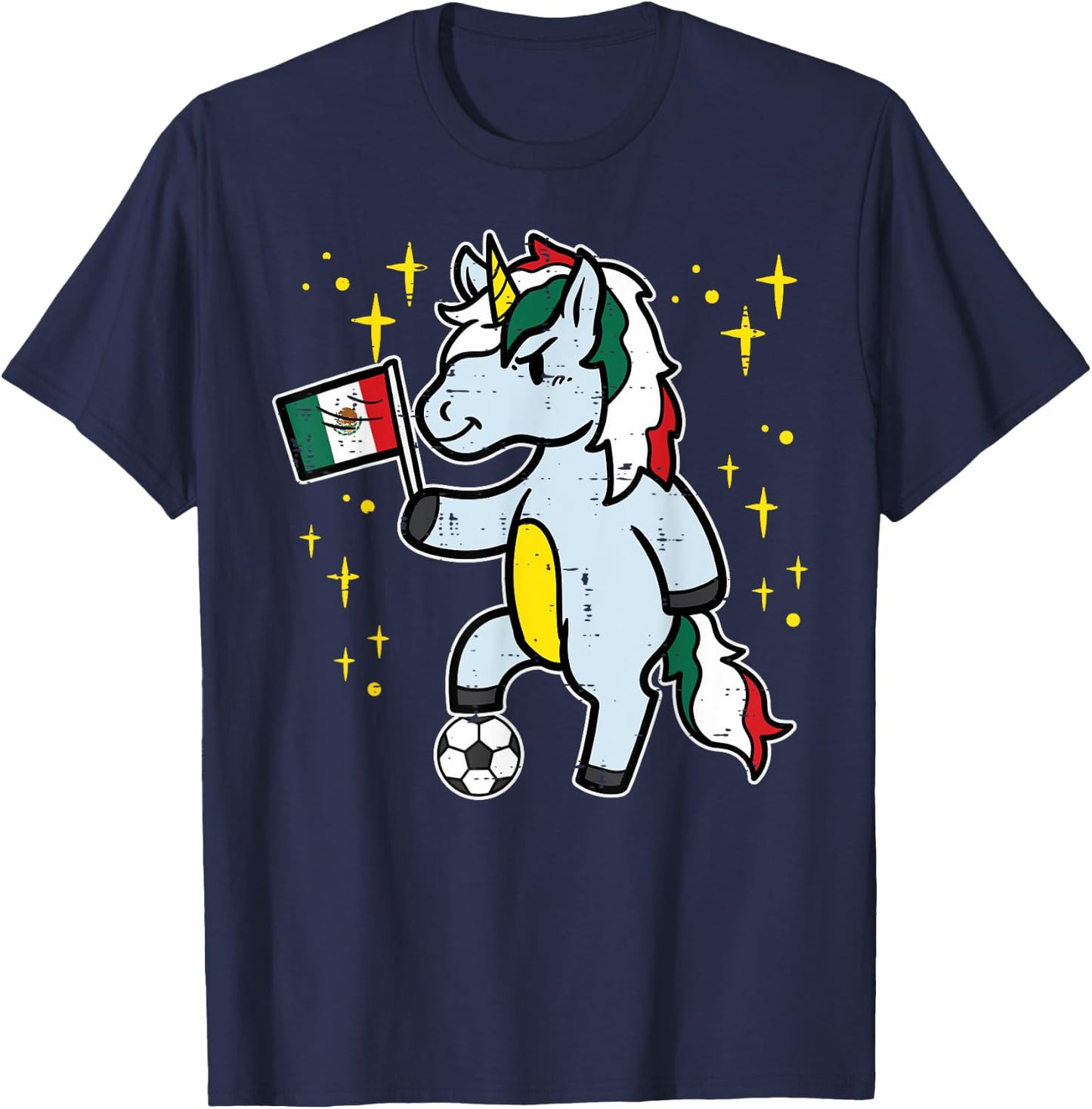 Mexico Flag Unicorn Football Soccer Fan Women Girls Kids T-Shirt - T-Shirt | Navy