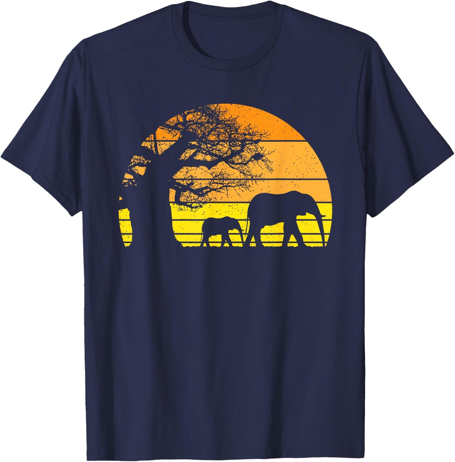 Elephant Safari Vintage Sunset Baobab Africa Flag T-Shirt - T-Shirt | Navy