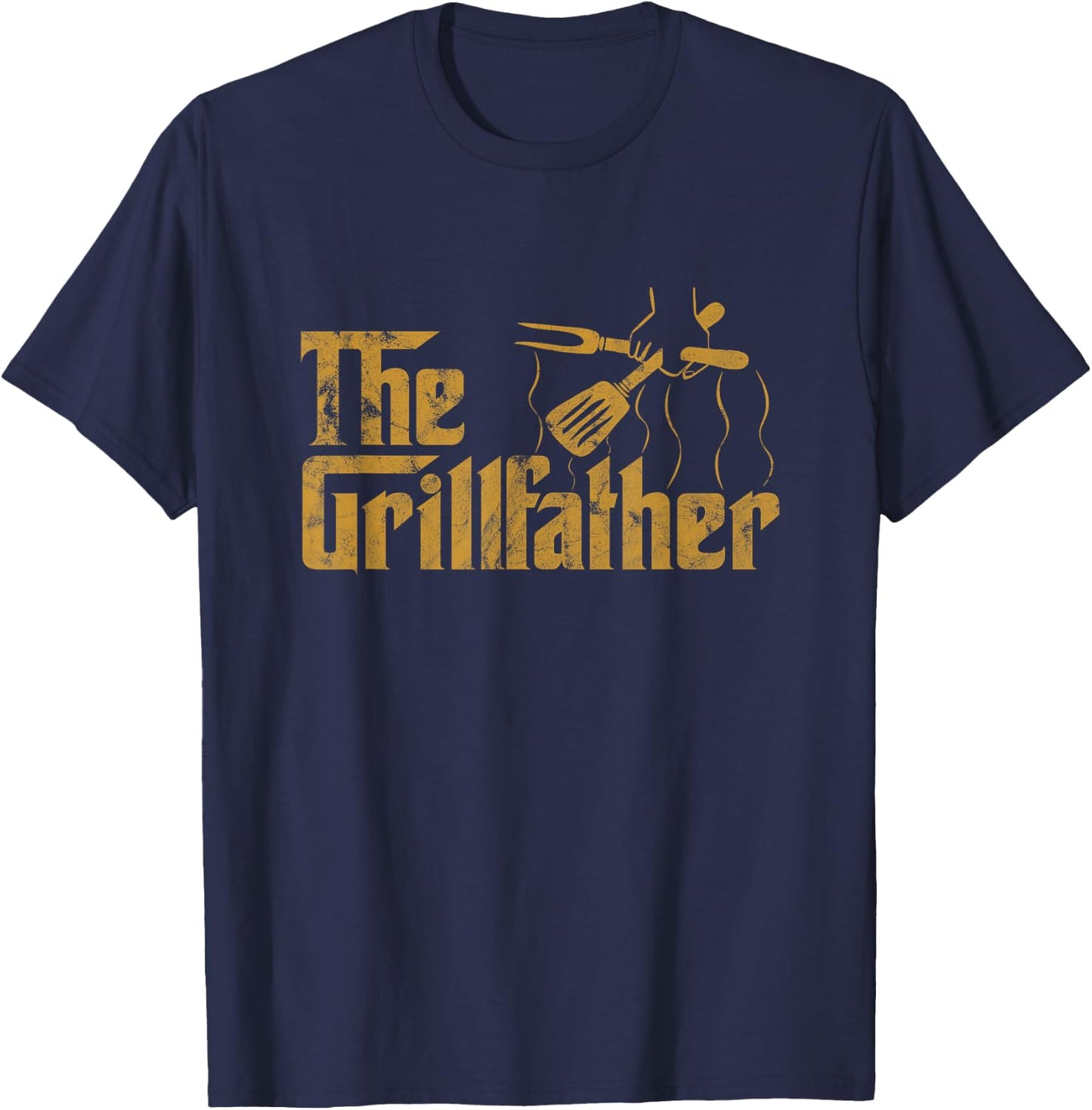 Vintage The Grillfather BBQ Grill & Smoker | Barbecue Chef T-Shirt - T-Shirt | Navy