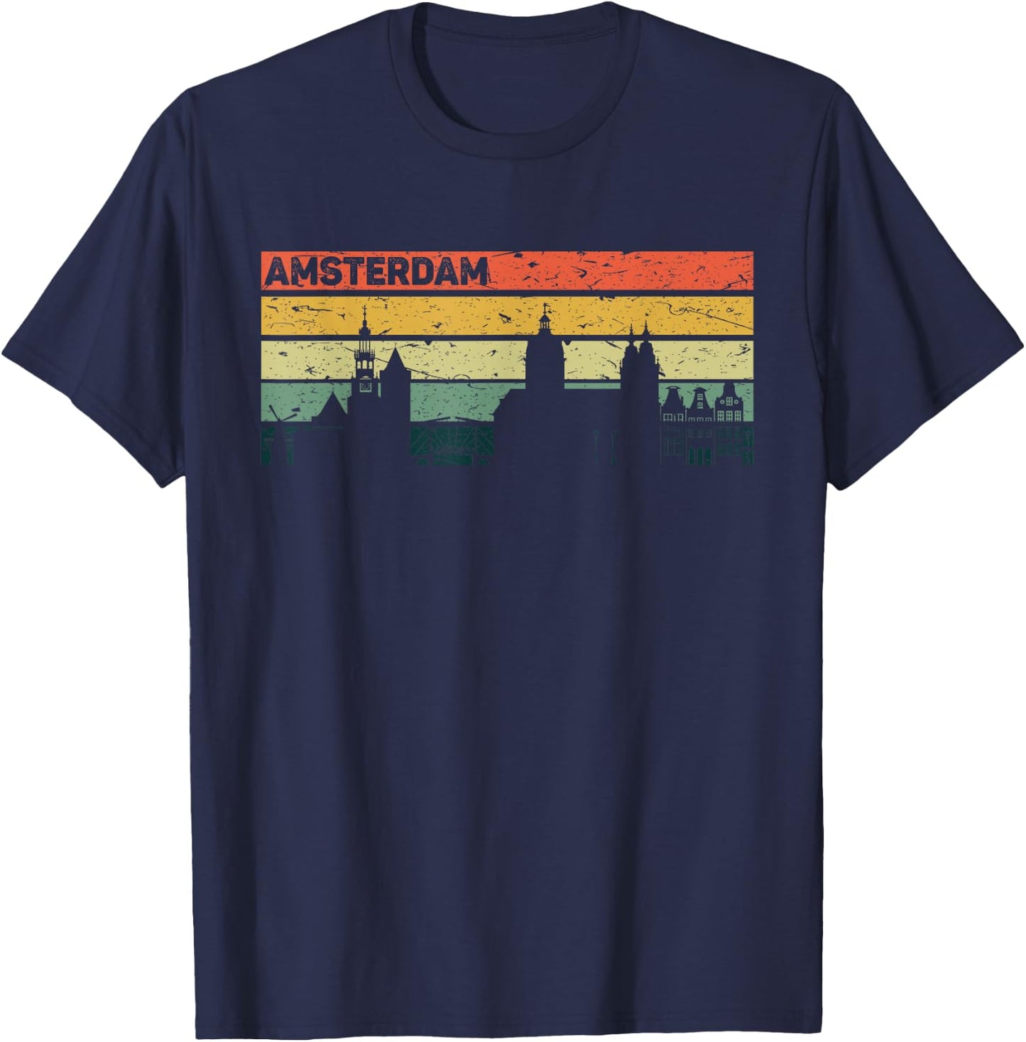 Amsterdam Vintage Skyline Retro City Holland , black, s T-Shirt - T-Shirt | Navy