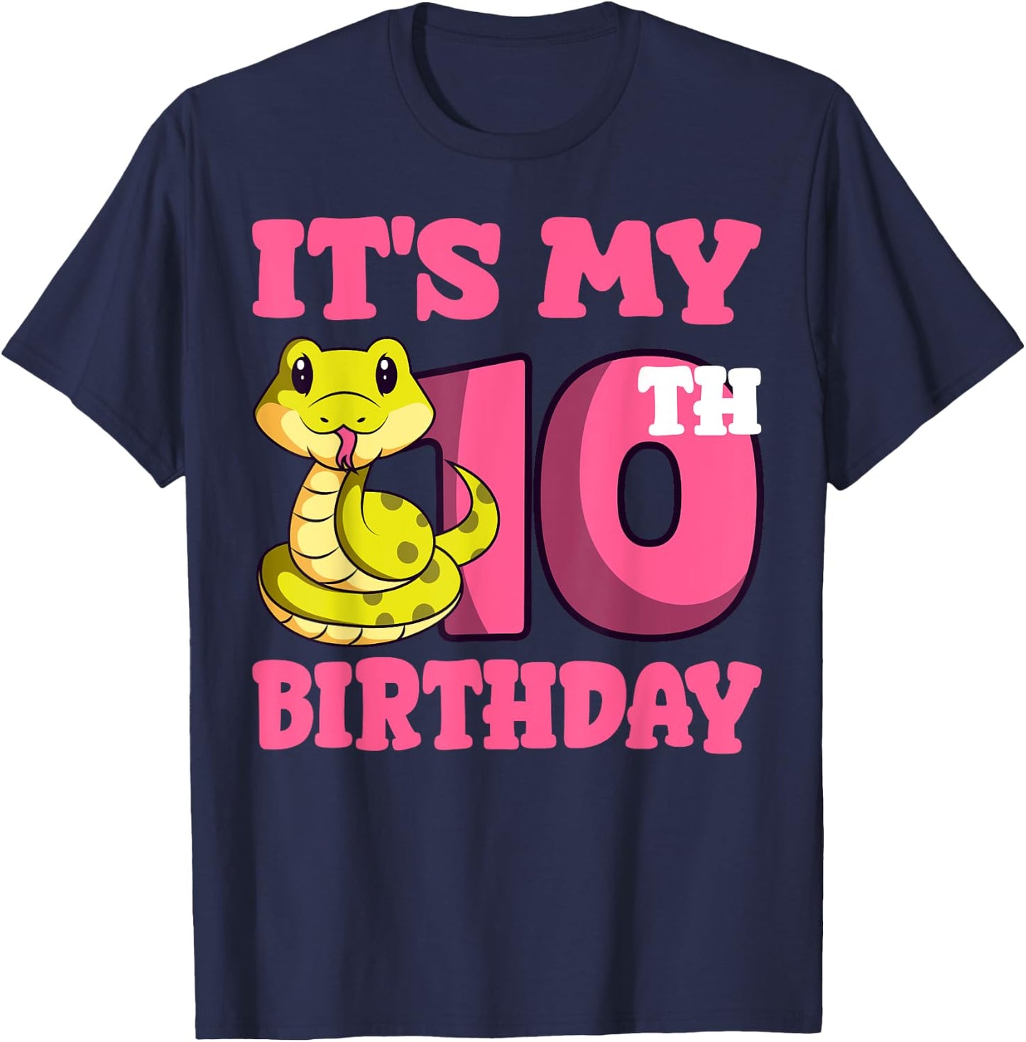 Snake 10th Birthday Reptile Lover Wildlife Serpent Zookeeper T-Shirt - T-Shirt | Navy