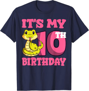 Snake 10th Birthday Reptile Lover Wildlife Serpent Zookeeper T-Shirt - T-Shirt | Navy