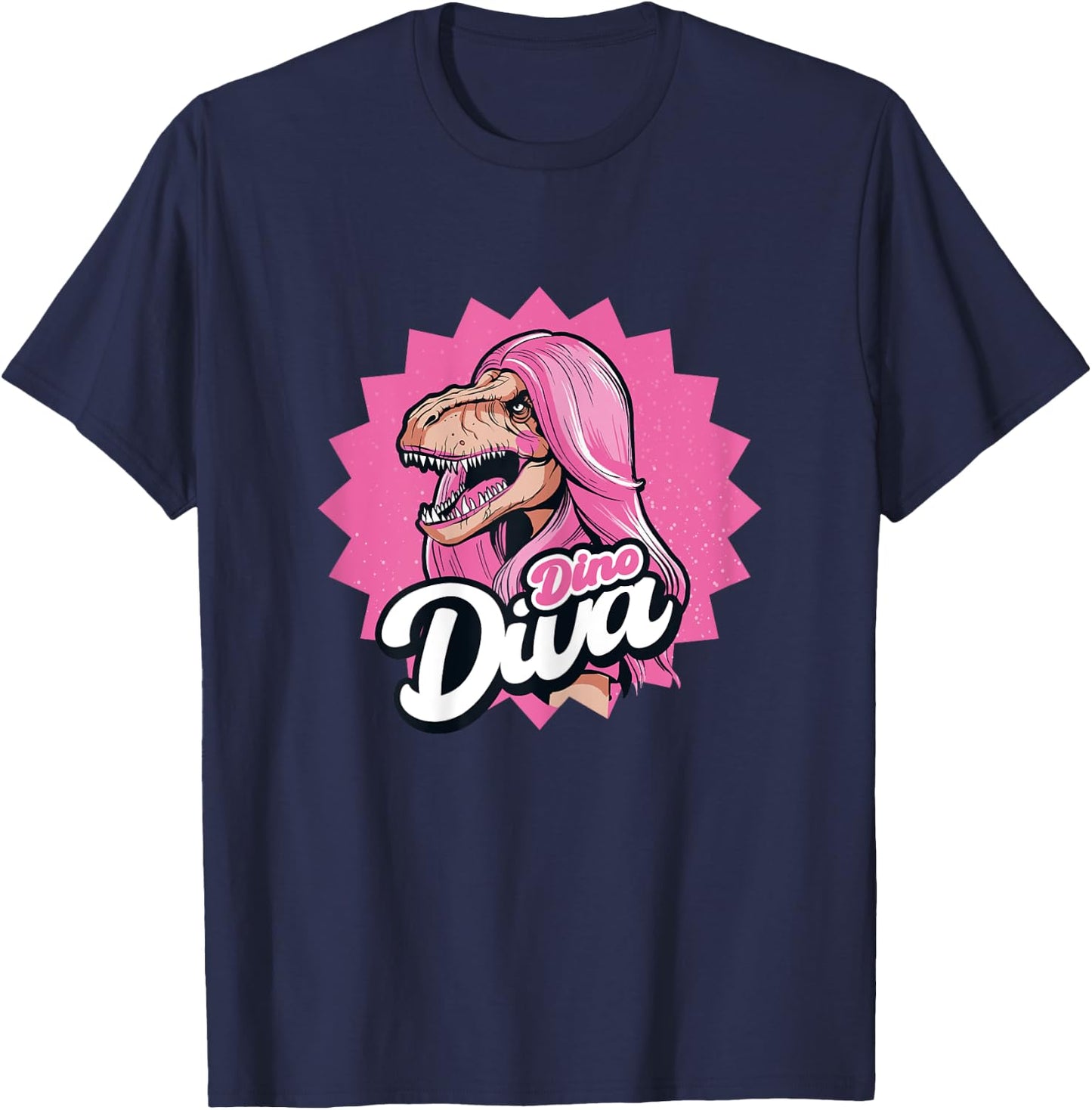 Dino Diva Dinosaur Pink Hair Funny T-Shirt - T-Shirt | Navy