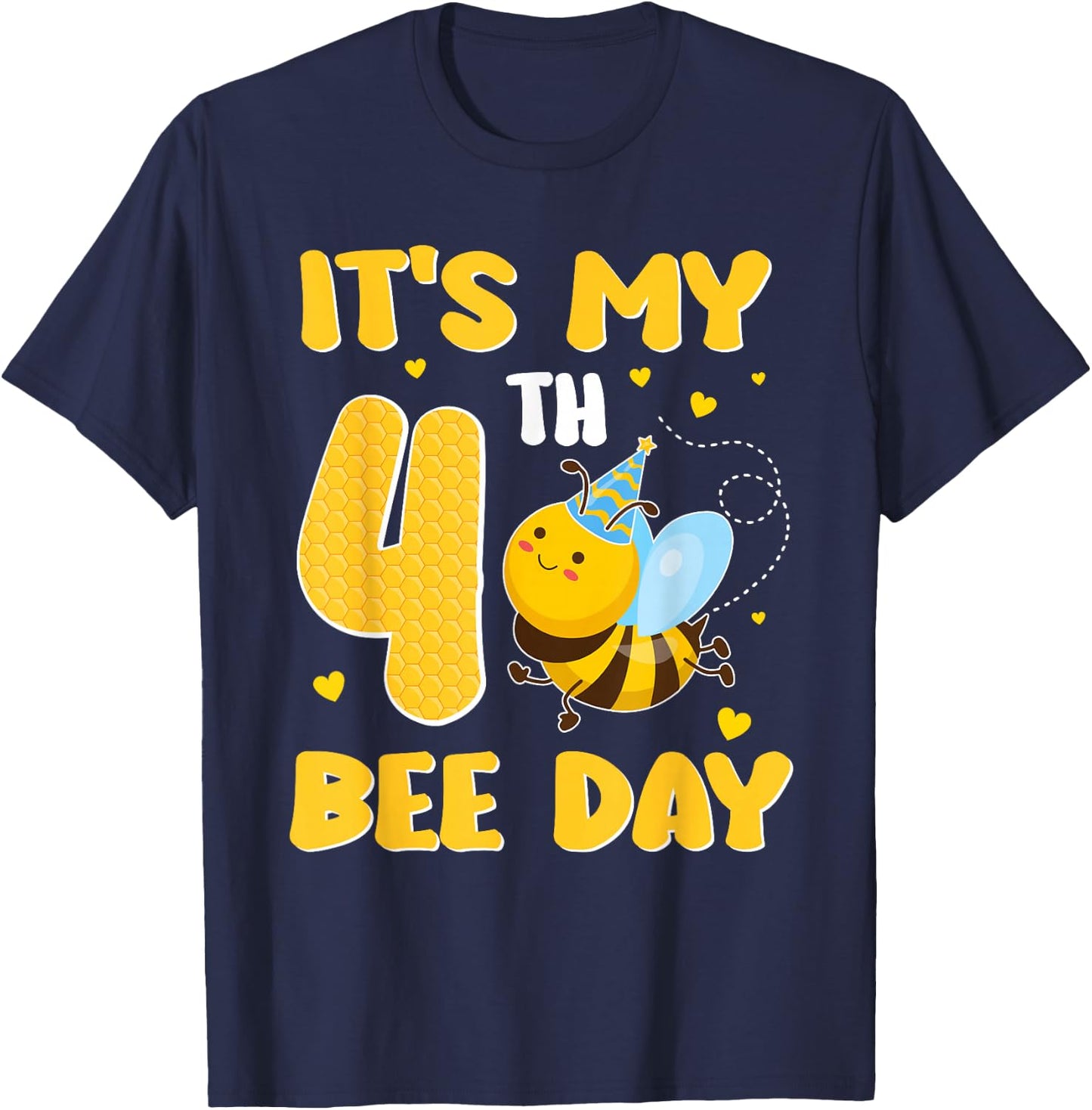 It's My 4 Year Old Birthday Bee Day 4th Party T-Shirt - T-Shirt | Navy
