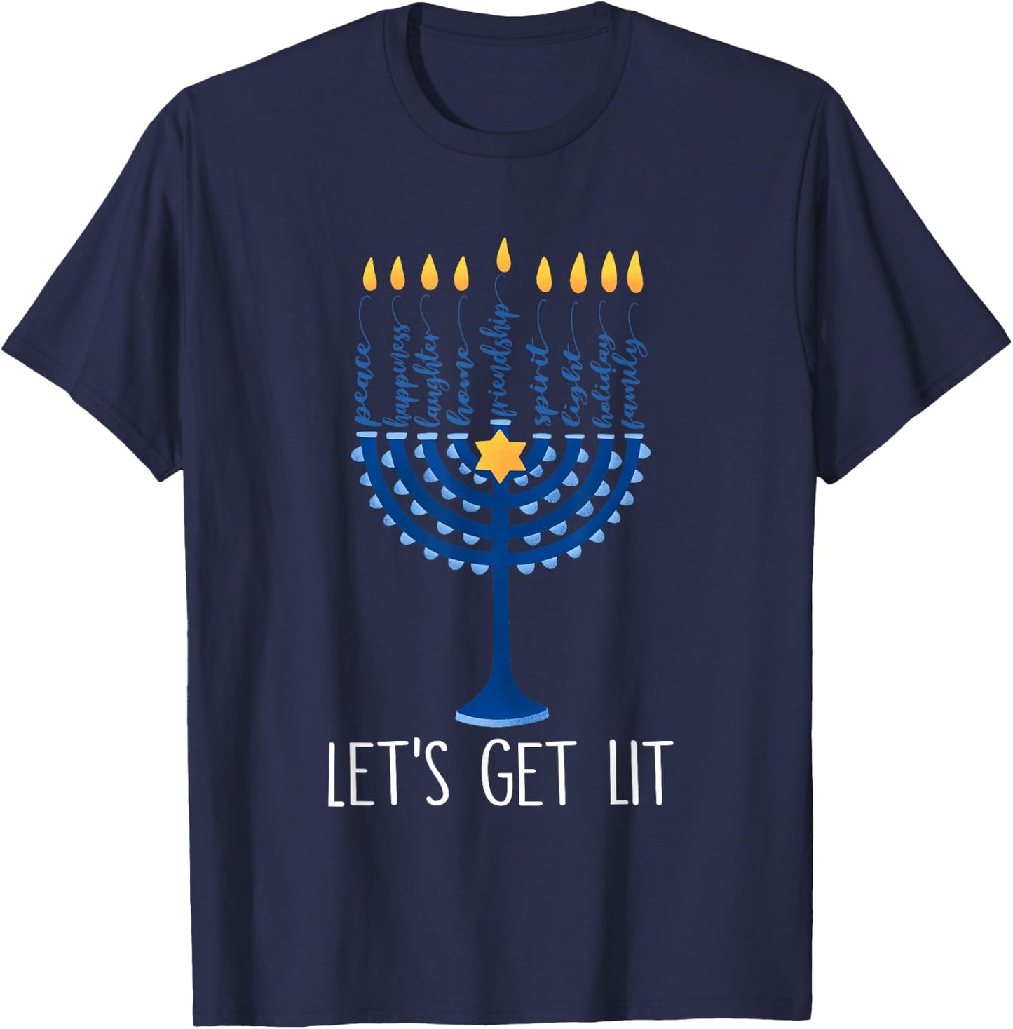 Let's Get Lit Happy Hanukkah Menorah Jewish Men Women Kids T-Shirt - T-Shirt | Navy