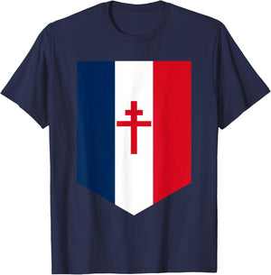 Drapeau Français avec Croix de Lorraine , Black, S T-Shirt - T-Shirt | Navy