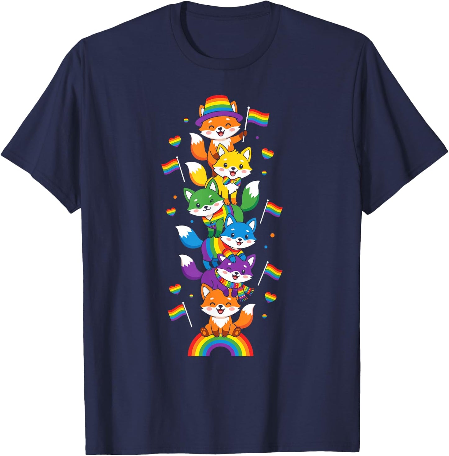 Funny LGBT Fox Rainbow Lesbian Gay Pride Women Men T-Shirt - T-Shirt | Navy
