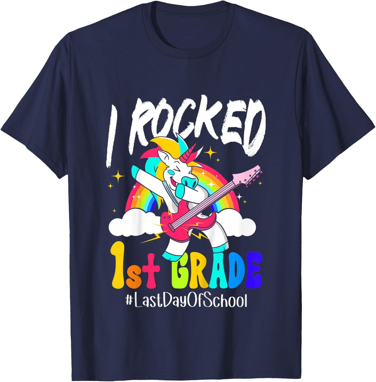 Kids I Rocked 1st Grade Unicorn Guitar Last Day Of School T-Shirt - T-Shirt | Navy