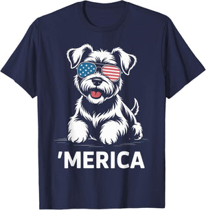 Miniature Schnauzer 4th of July ‘Merica Patriotic T-Shirt - T-Shirt | Navy