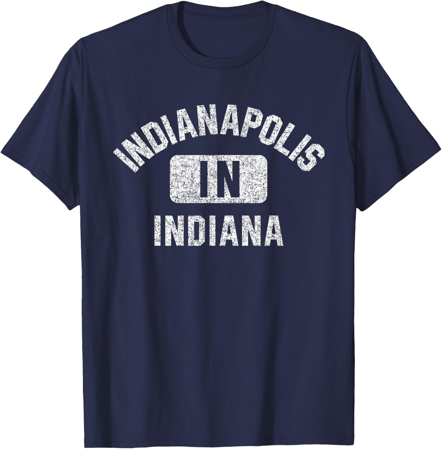 Indianapolis Indiana Gym Style Distressed White Print T-Shirt - T-Shirt | Navy