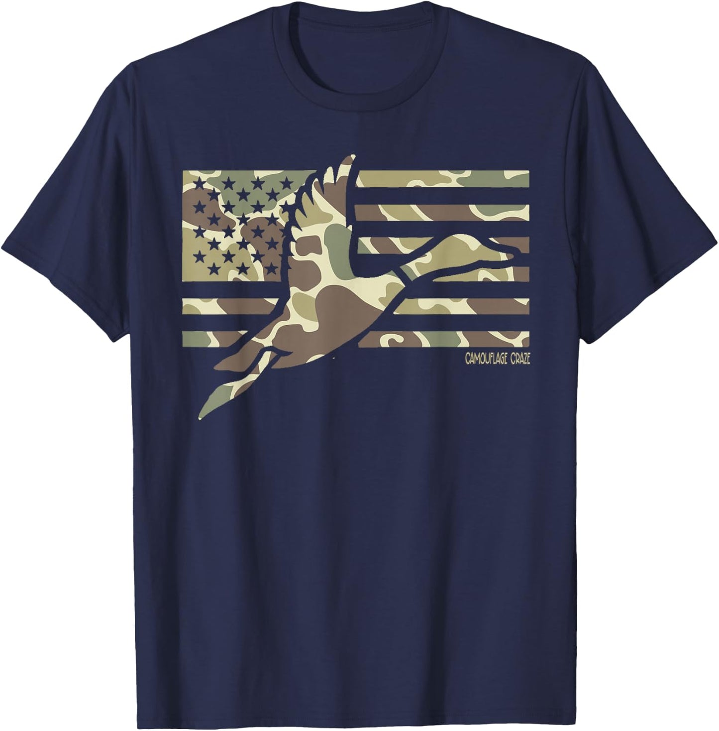 Camo Patriotic Mallard Duck Camouflage Flying Duck Hunting T-Shirt - T-Shirt | Navy