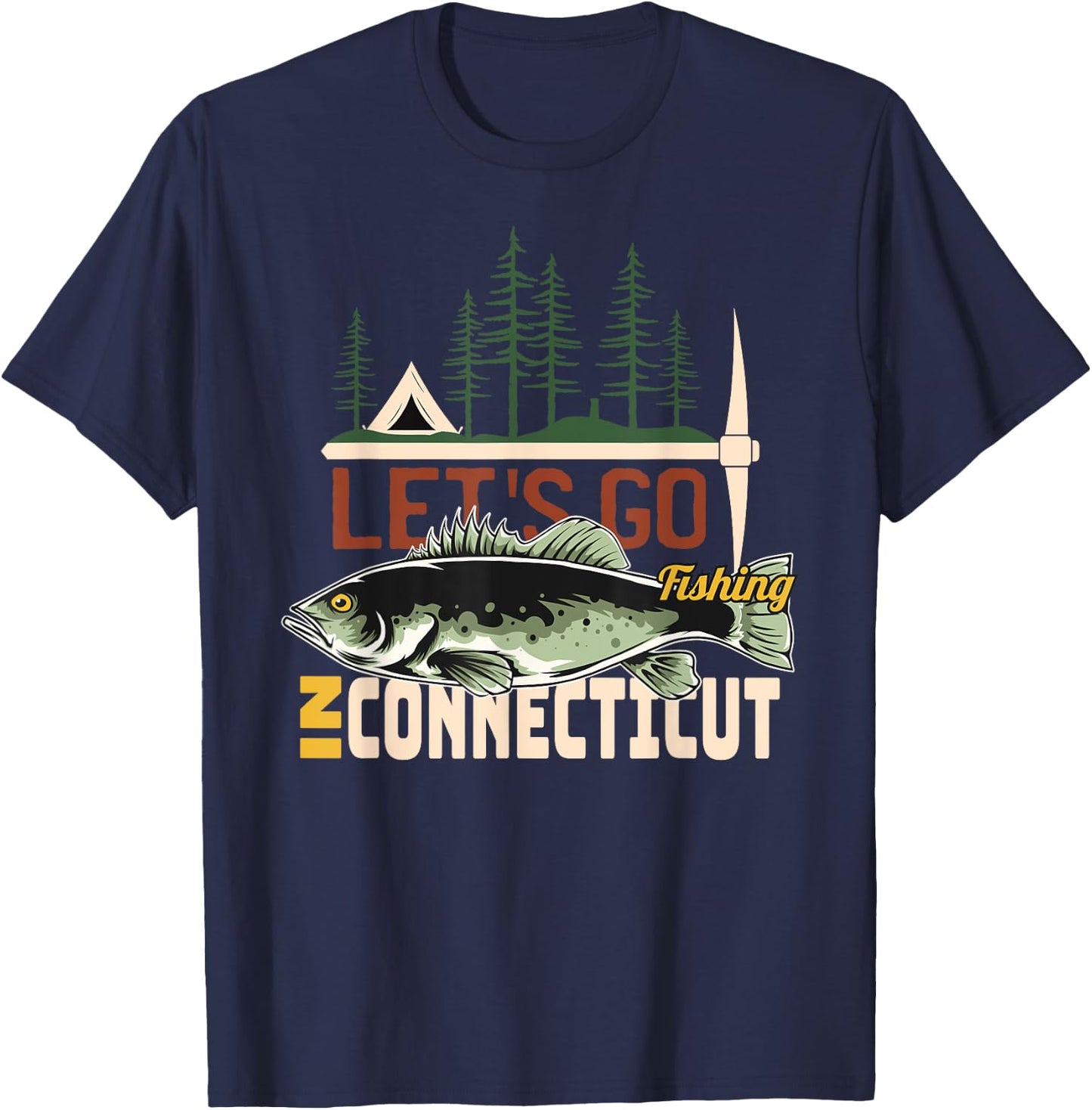 Camping Fishing in Connecticut - Nature Connecticut Fishing T-Shirt - T-Shirt | Navy