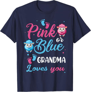 Pink Or Blue Grandma Loves You Sheep Baby Shower Party T-Shirt - T-Shirt | Navy