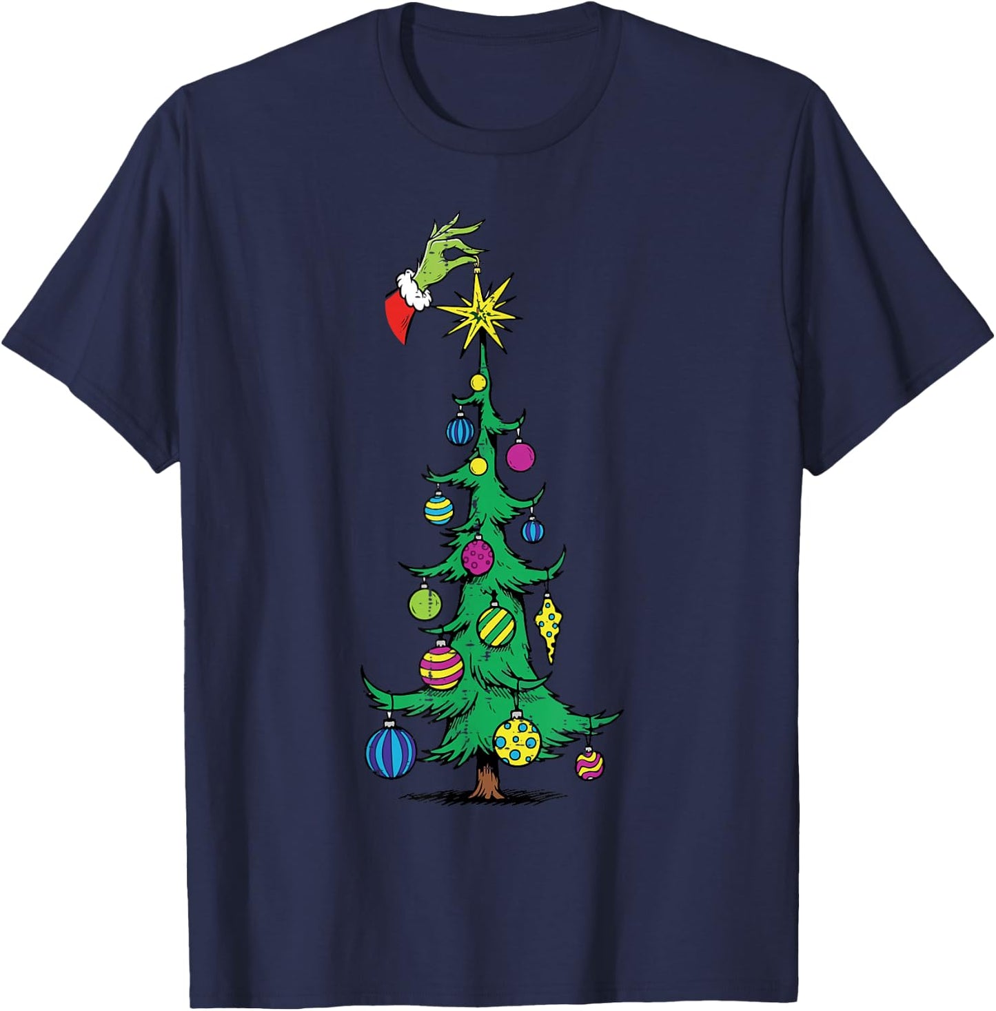 Christmas Tree Star Green Hand Xmas Holiday Kids Men Women T-Shirt - T-Shirt | Navy