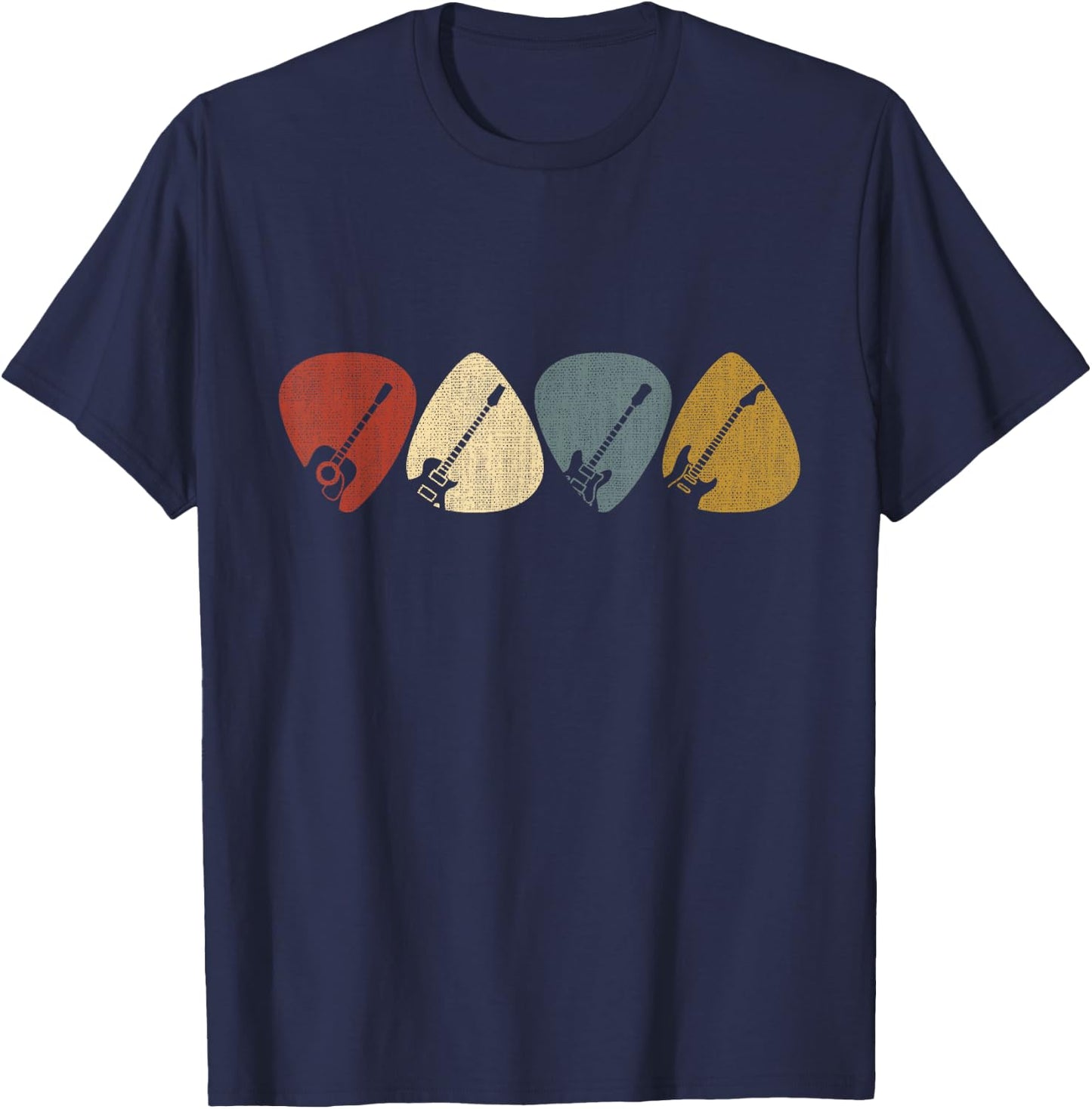 Guitarist, musician Guitar Pick - -Adults - Black - Small - Short Sleeve - Crew Collar - Modern - Retro - Vintage Design T-Shirt - T-Shirt | Navy