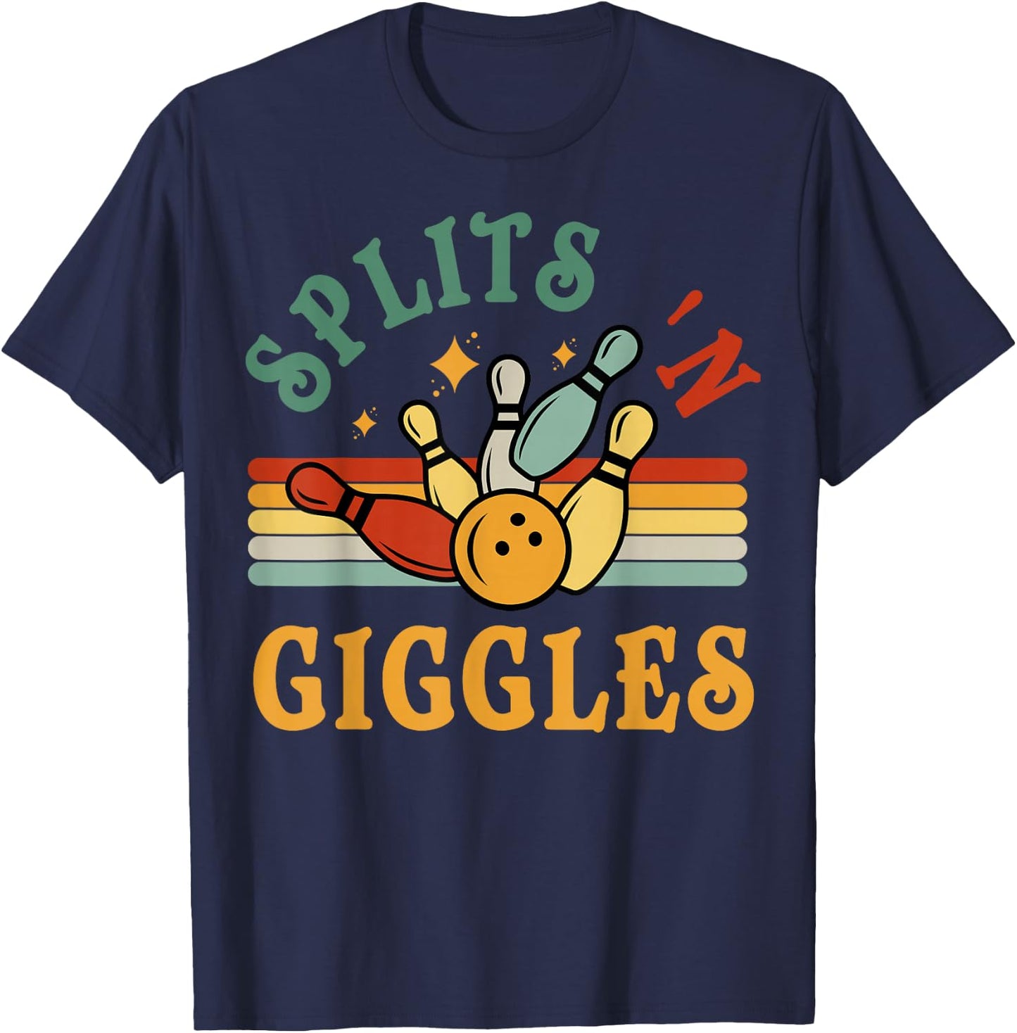 Funny Splits 'n Giggles Bowling Team Men Women Bowler Retro T-Shirt - T-Shirt | Navy