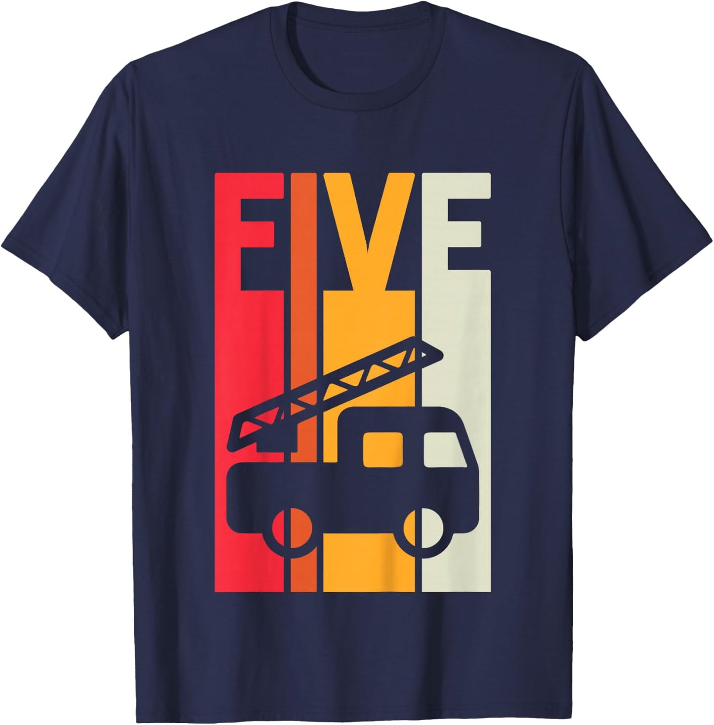 Fire Truck 5th Birthday Boys Firefighter Fireman 5 Years T-Shirt - T-Shirt | Navy