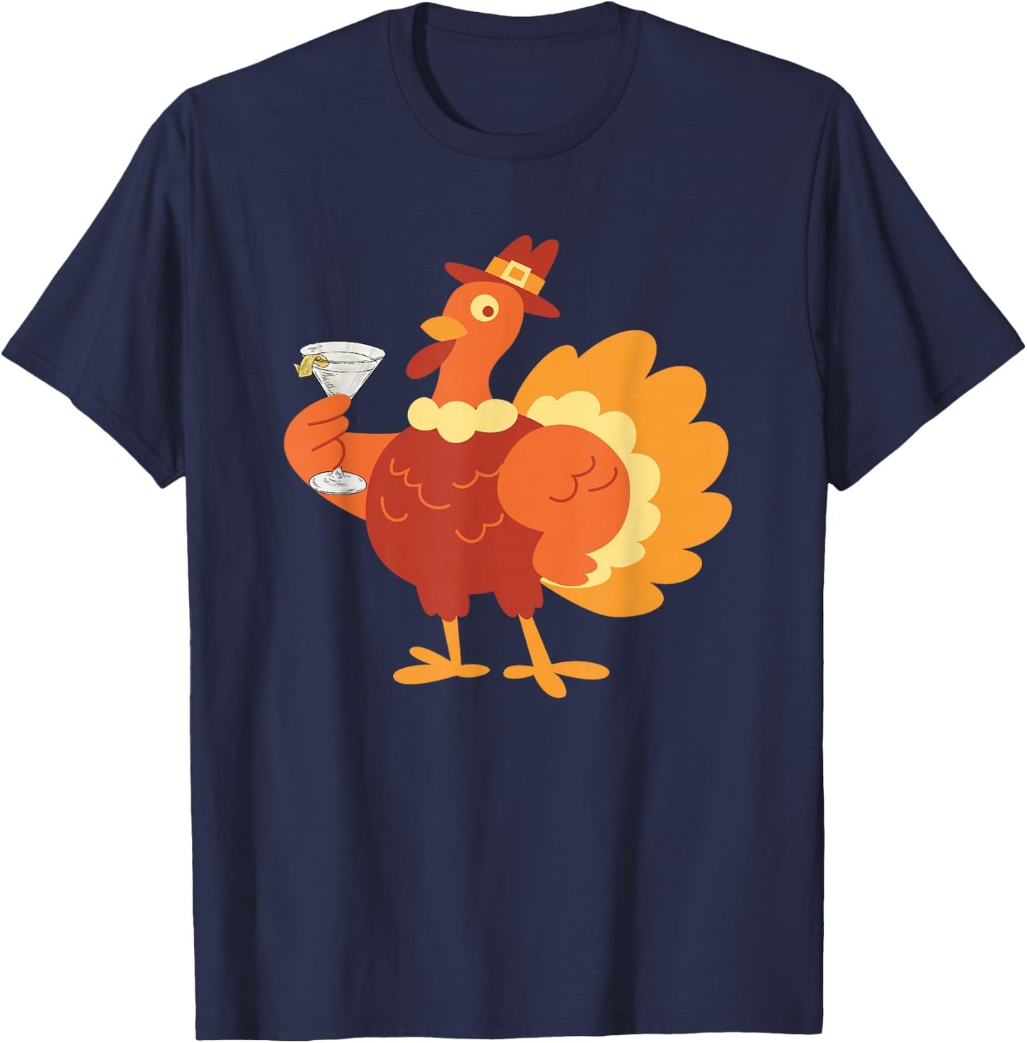 Turkey Drinking Dirty Martini Funny Tini Time Thanksgiving T-Shirt - T-Shirt | Navy