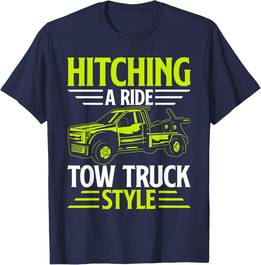 Hitching a Ride Tow Truck Style Tow Truck T-Shirt - T-Shirt | Navy