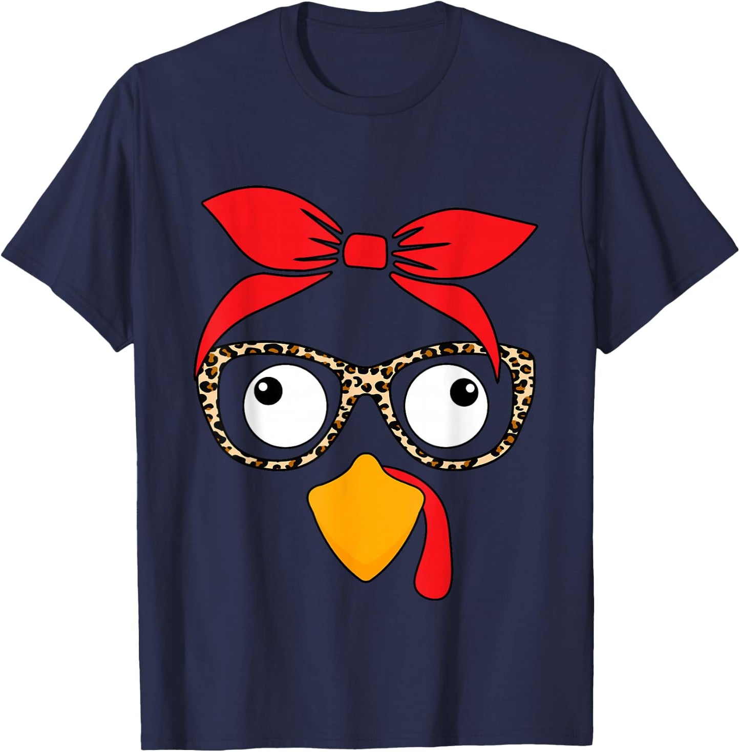 Thanksgiving Women Turkey Face Leopard Glasses Autumn Fall T-Shirt - T-Shirt | Navy