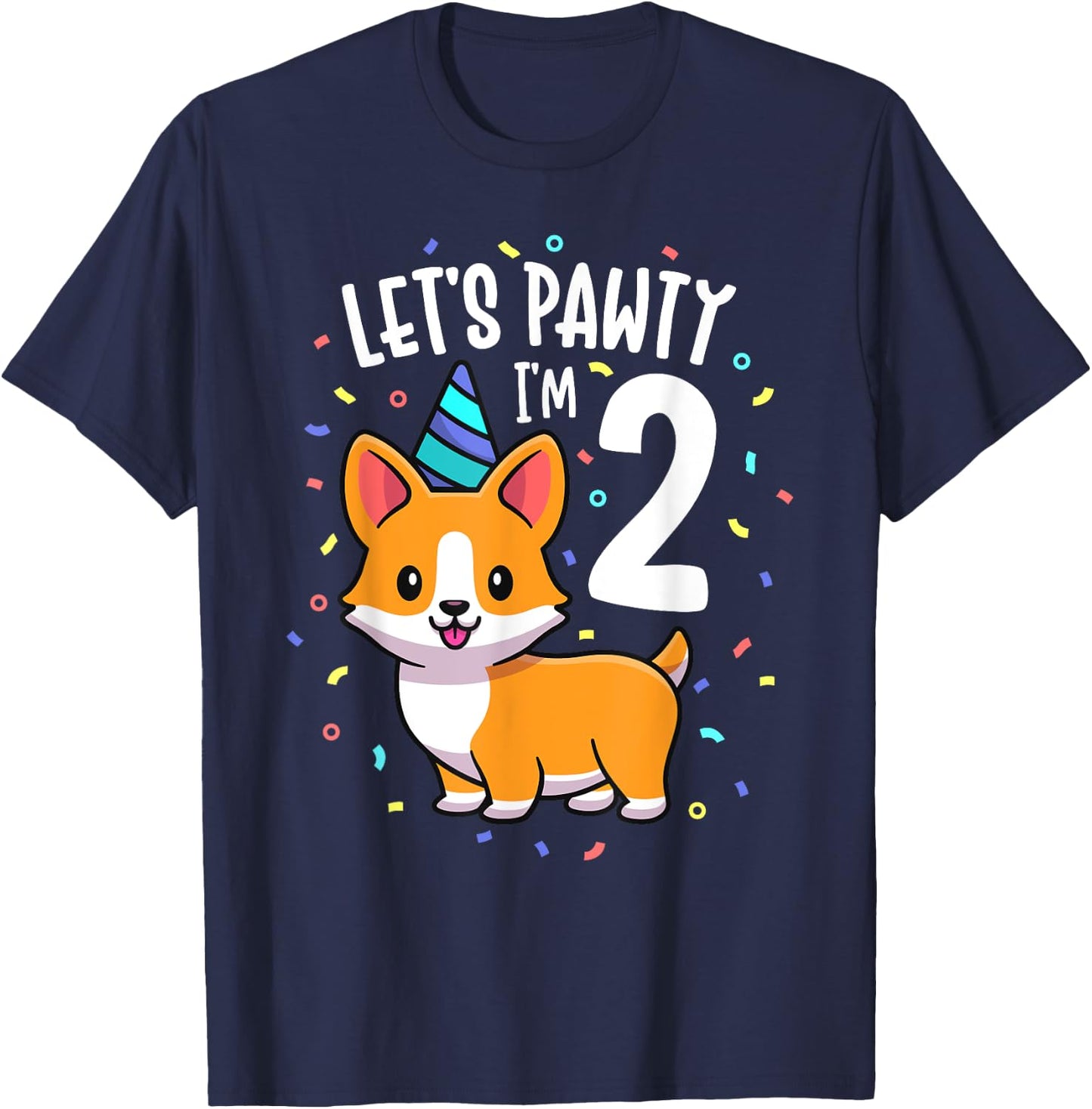 2 Years Old Corgi Dog Lover 2nd Birthday Party Outfit Kid T-Shirt - T-Shirt | Navy