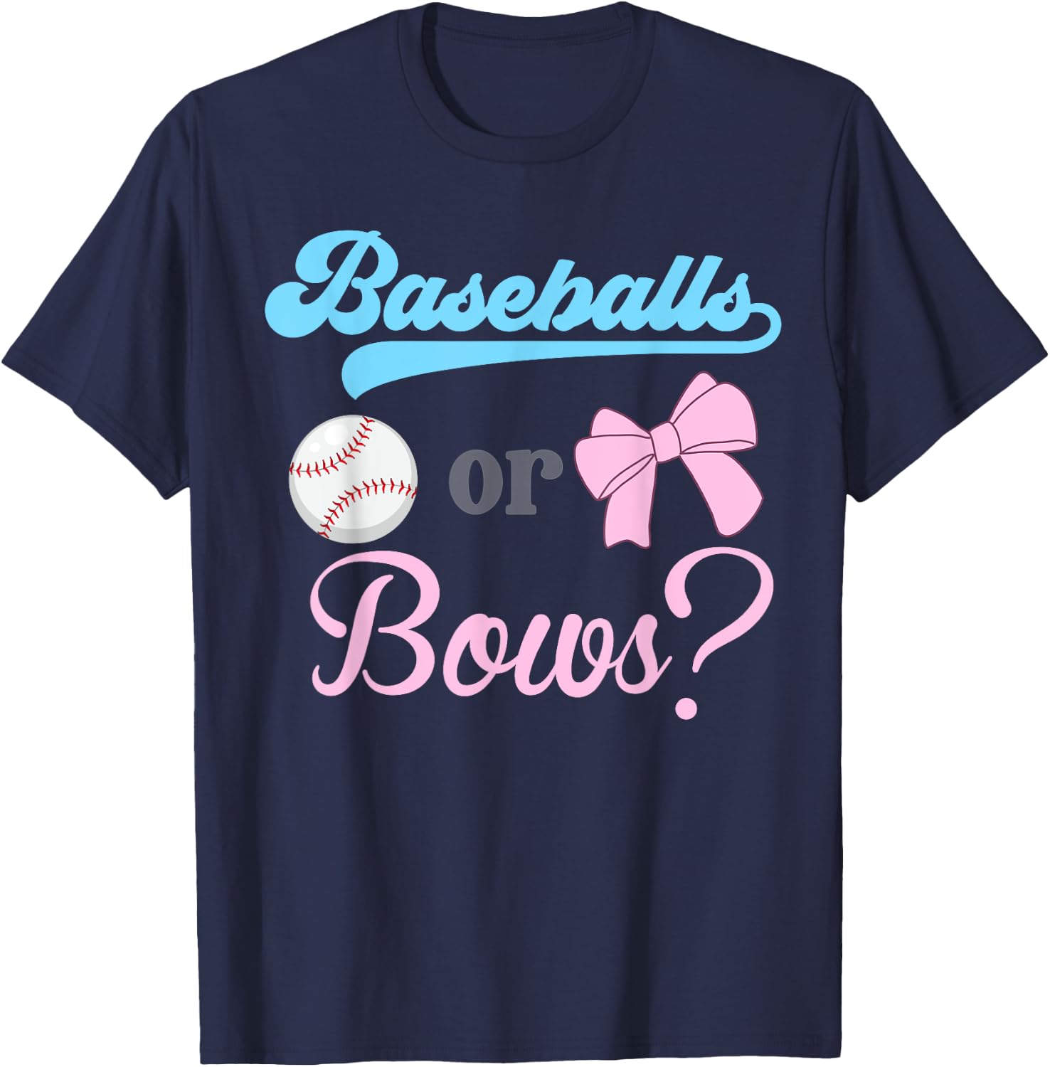 Baseball Or Bows Gender Reveal Party Idea T-Shirt - T-Shirt | Navy