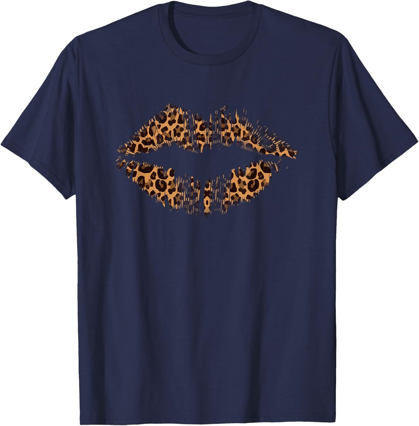 Leopard Lips Print Trendy Kiss Mouth Cheetah Print , black, s T-Shirt - T-Shirt | Navy