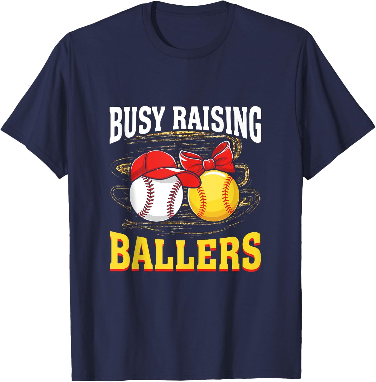 Busy Raising Ballers baseball softball mom leopard women T-Shirt - T-Shirt | Navy