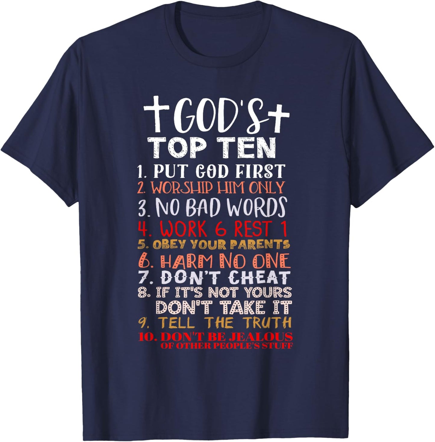 Jesus 10 Commandments Christian Bible Verse Gift T-Shirt - T-Shirt | Navy