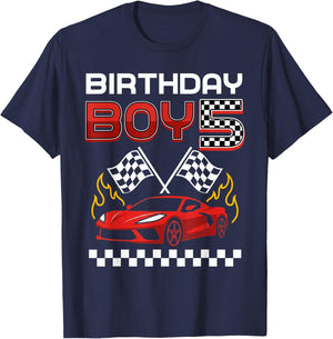 5th Birthday Boy Race Car Racing Car 5 Year Old Boys Kids T-Shirt - T-Shirt | Navy