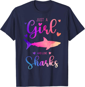 Just a Girl Who Loves Sharks Dress and Kids T-Shirt - T-Shirt | Navy