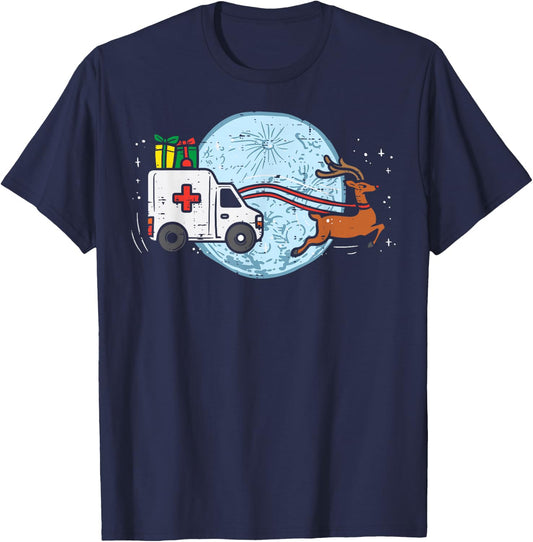 Ambulance Reindeer Nurse Christmas Winter Scrub Xmas Medical T-Shirt - T-Shirt | Navy