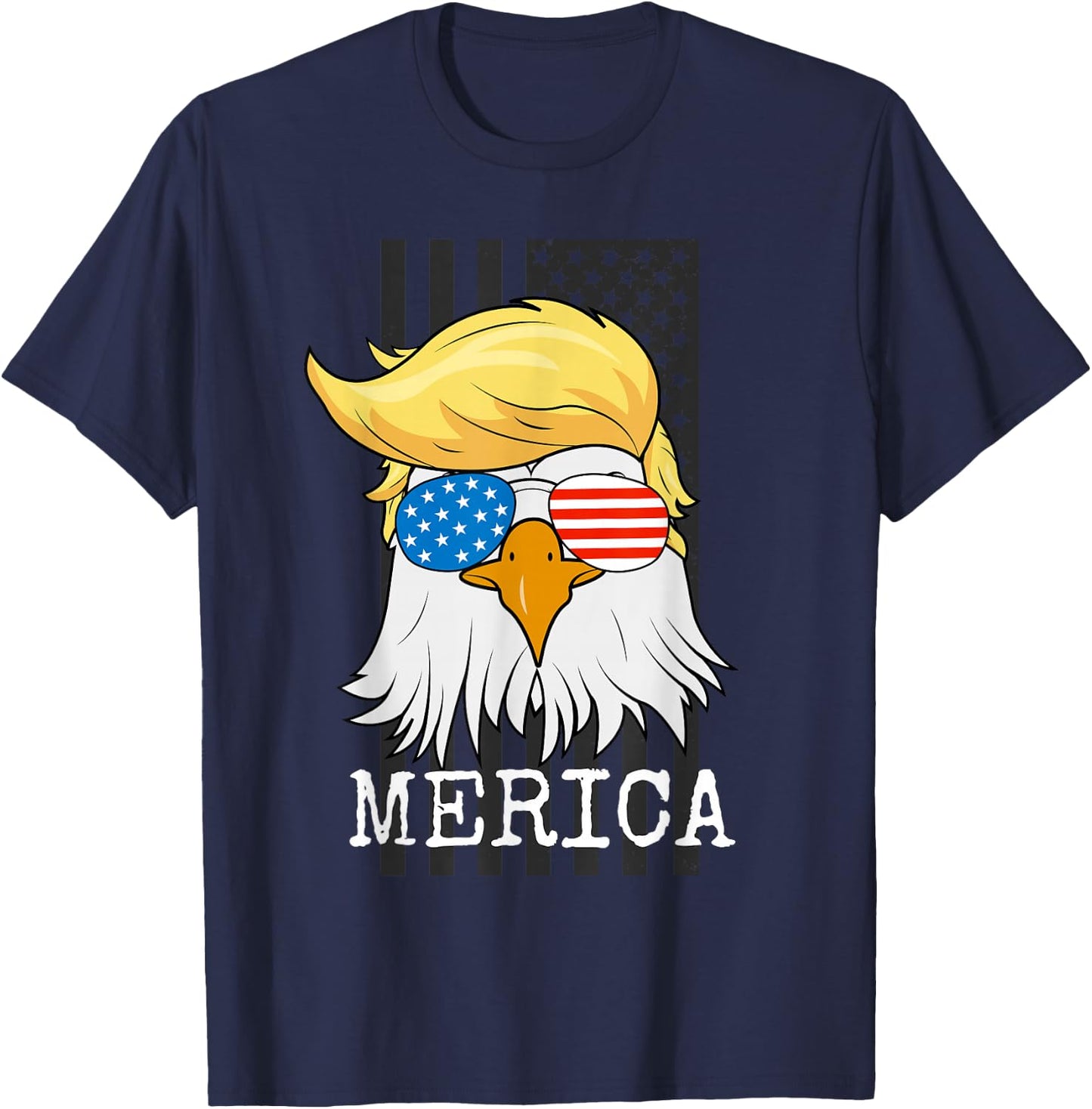 Merica Bald Eagle 4th of July Trump American Flag Funny Gift T-Shirt - T-Shirt | Navy