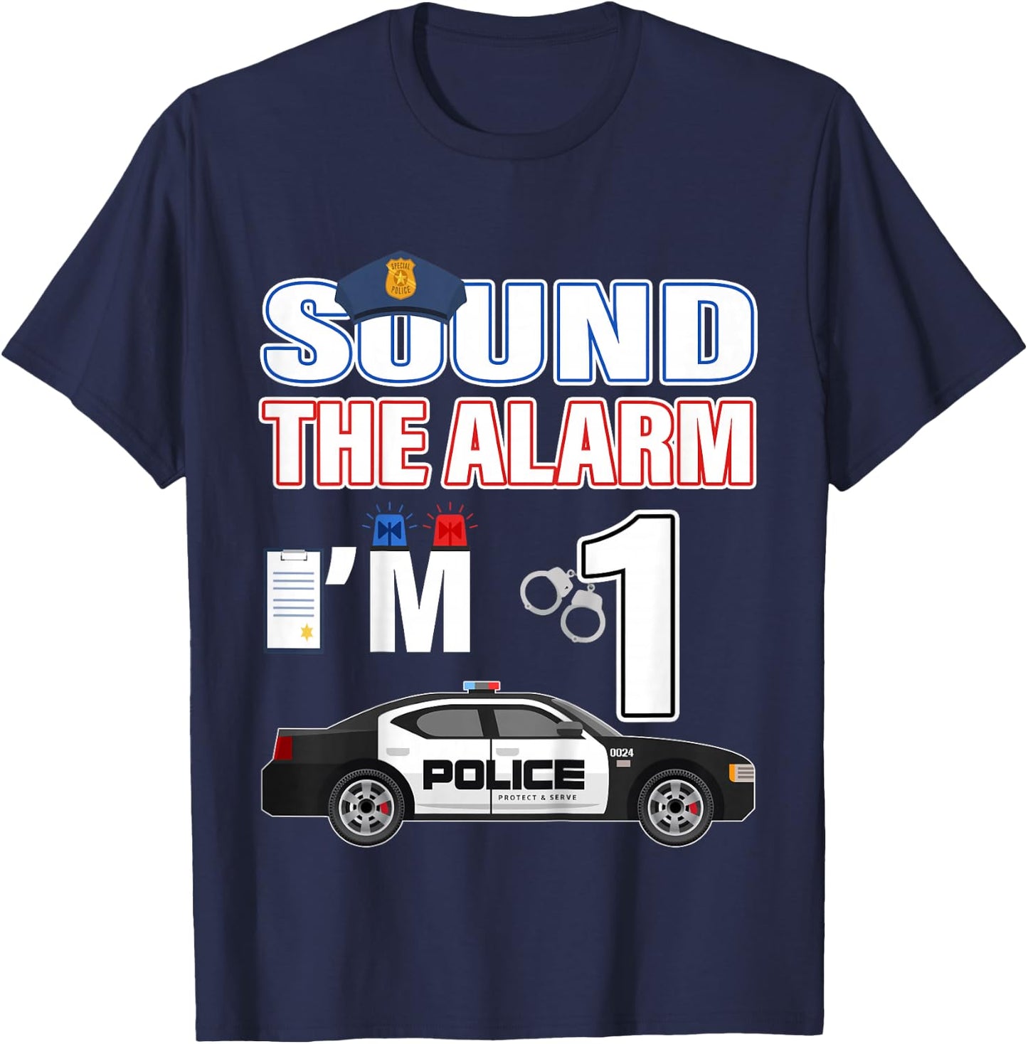 Police Car 1st Birthday Boy 1 year old Cop Policeman Officer T-Shirt - T-Shirt | Navy