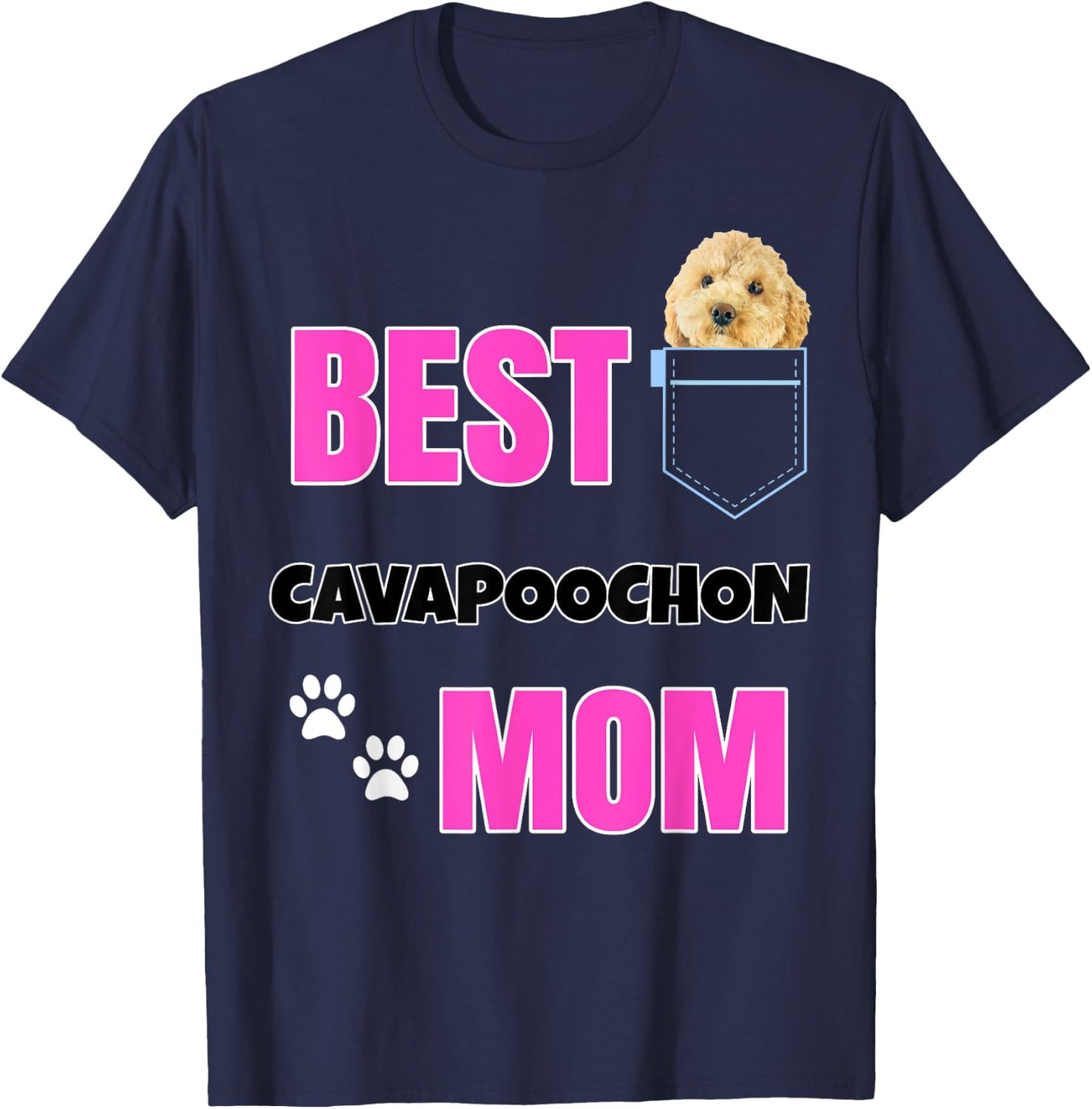 Cavapoochon in pocket Puppy Dog Lover cute Best Poodle Mom Men Women T-Shirt - T-Shirt | Navy