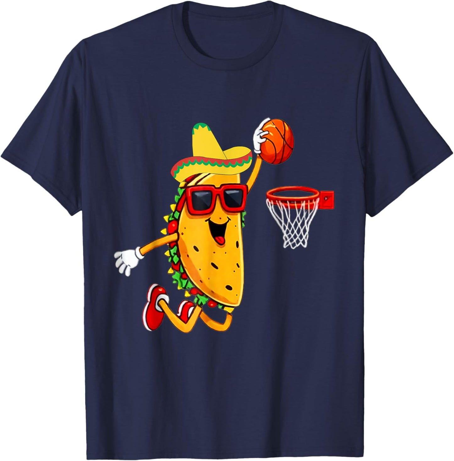 Taco Playing Basketball Mexican Food Dunking Cinco De Mayo T-Shirt - T-Shirt | Navy