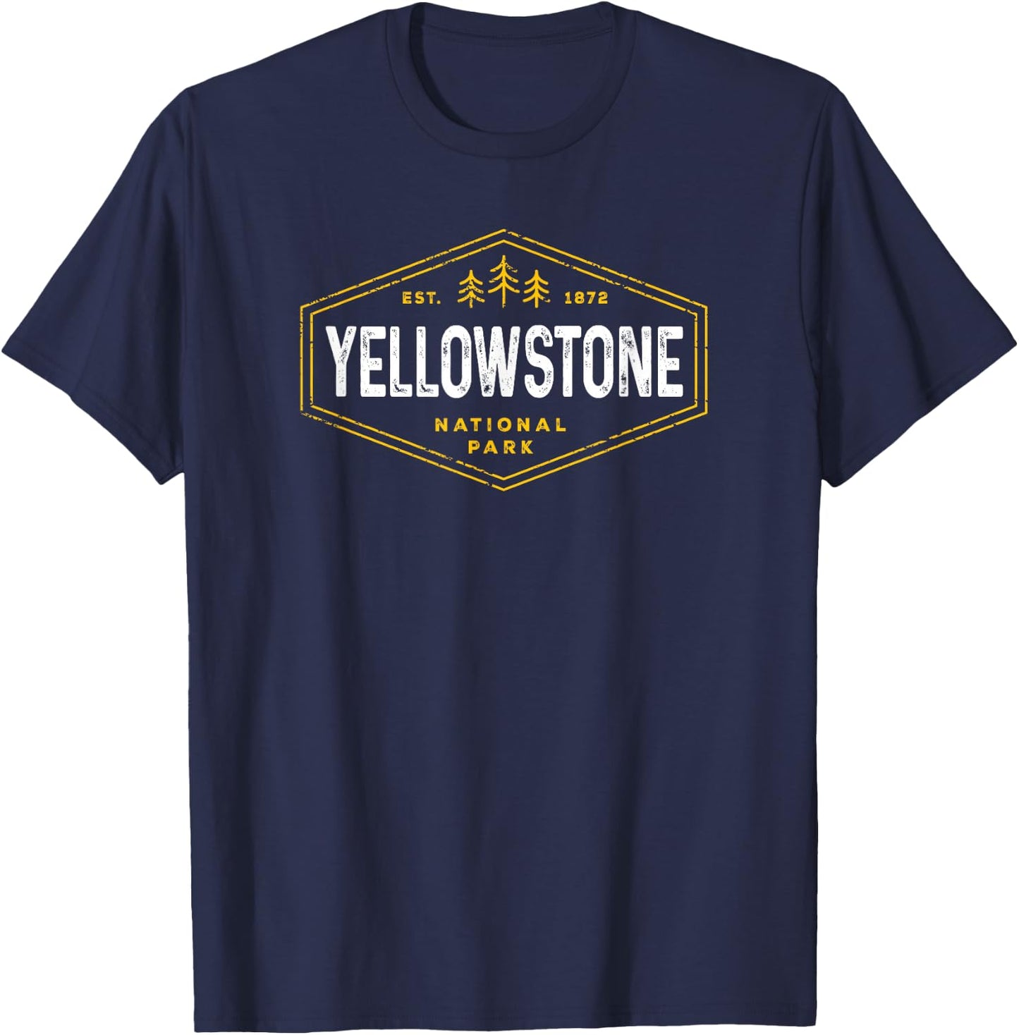 Yellowstone National Park Shirt Vintage Hexagon Badge Hike T-Shirt - T-Shirt | Navy