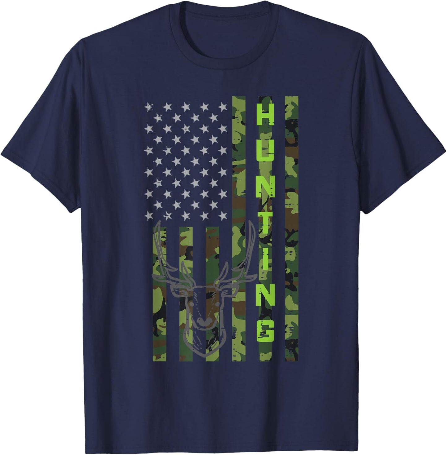 Deer Hunting Camo US Flag Hunter Buck America Men Women Kids T-Shirt - T-Shirt | Navy
