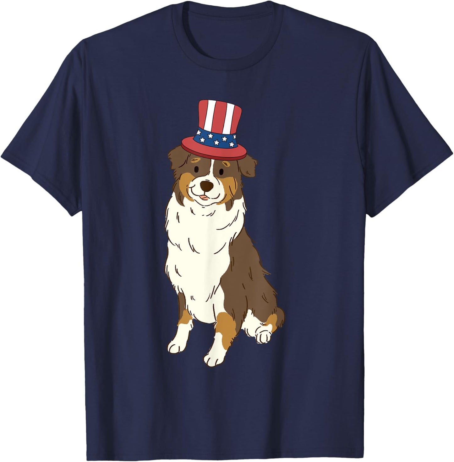 Red Tri Australian Shepherd Dog 4th of July US American Flag T-Shirt - T-Shirt | Navy