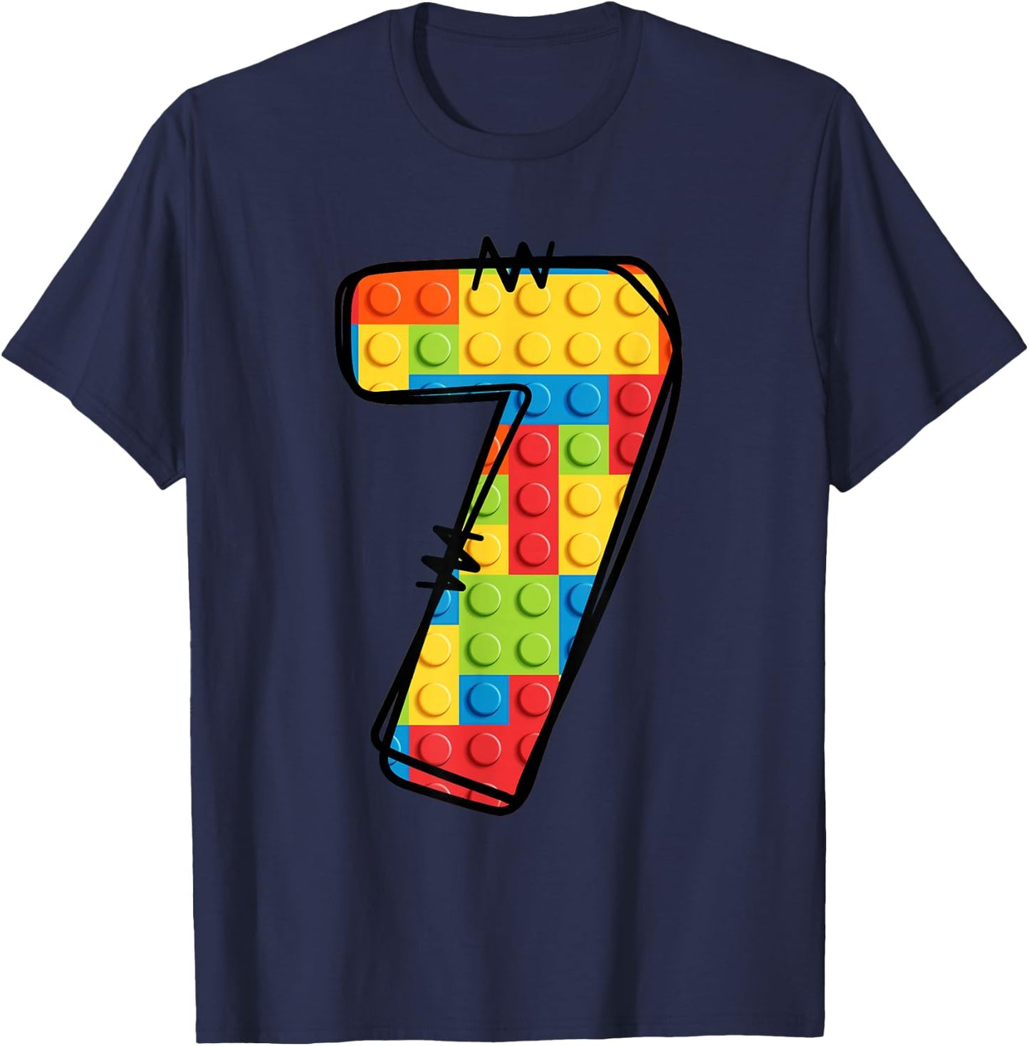 7 Year Old Blocks Building Master Builder 7th Birthday T-Shirt - T-Shirt | Navy