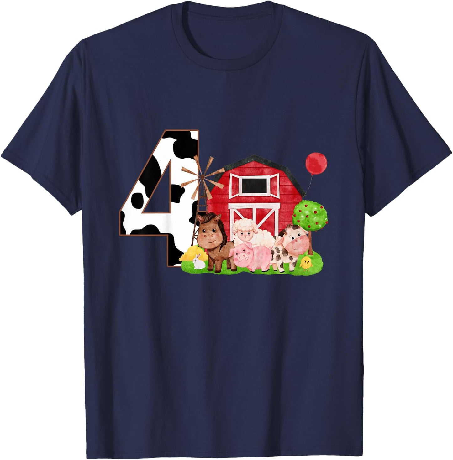 Kids Oink Baa Neigh Cluck Moo I'm 4 Yrs Old Farm Theme Birthday T-Shirt - T-Shirt | Navy
