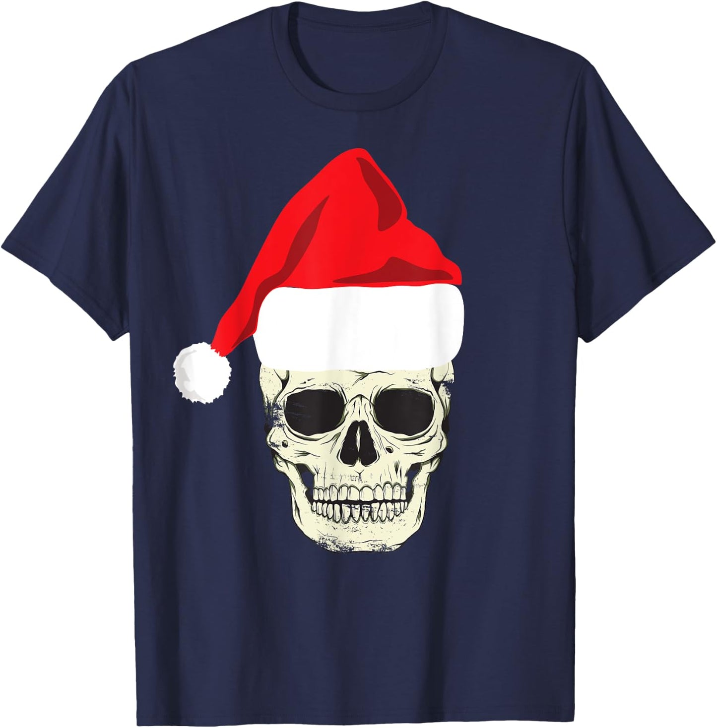 Skull In Santa Hat Christmas Skeleton Christmas T-Shirt - T-Shirt | Navy