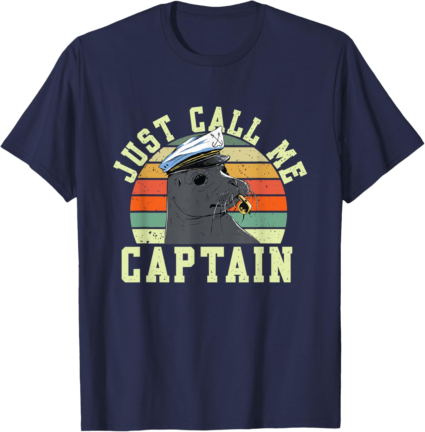 Retro Just Call Me Captain | Seal Seaman | Sailor T-Shirt - T-Shirt | Navy