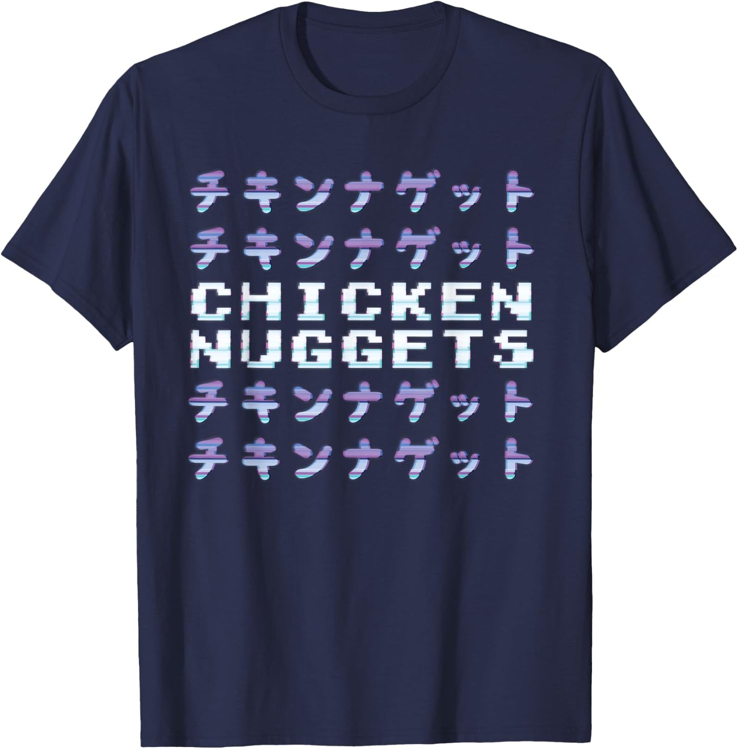 Chicken Nuggets Japanese Kanji Vaporwave Aesthetic T-Shirt - T-Shirt | Navy