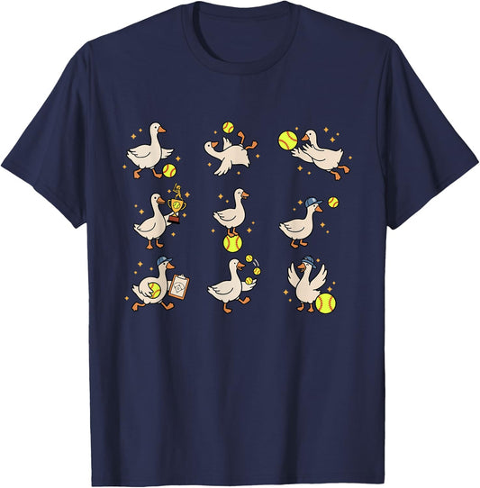 Silly Goose Playing Softball Cute Funny Game Day T-Shirt - T-Shirt | Navy