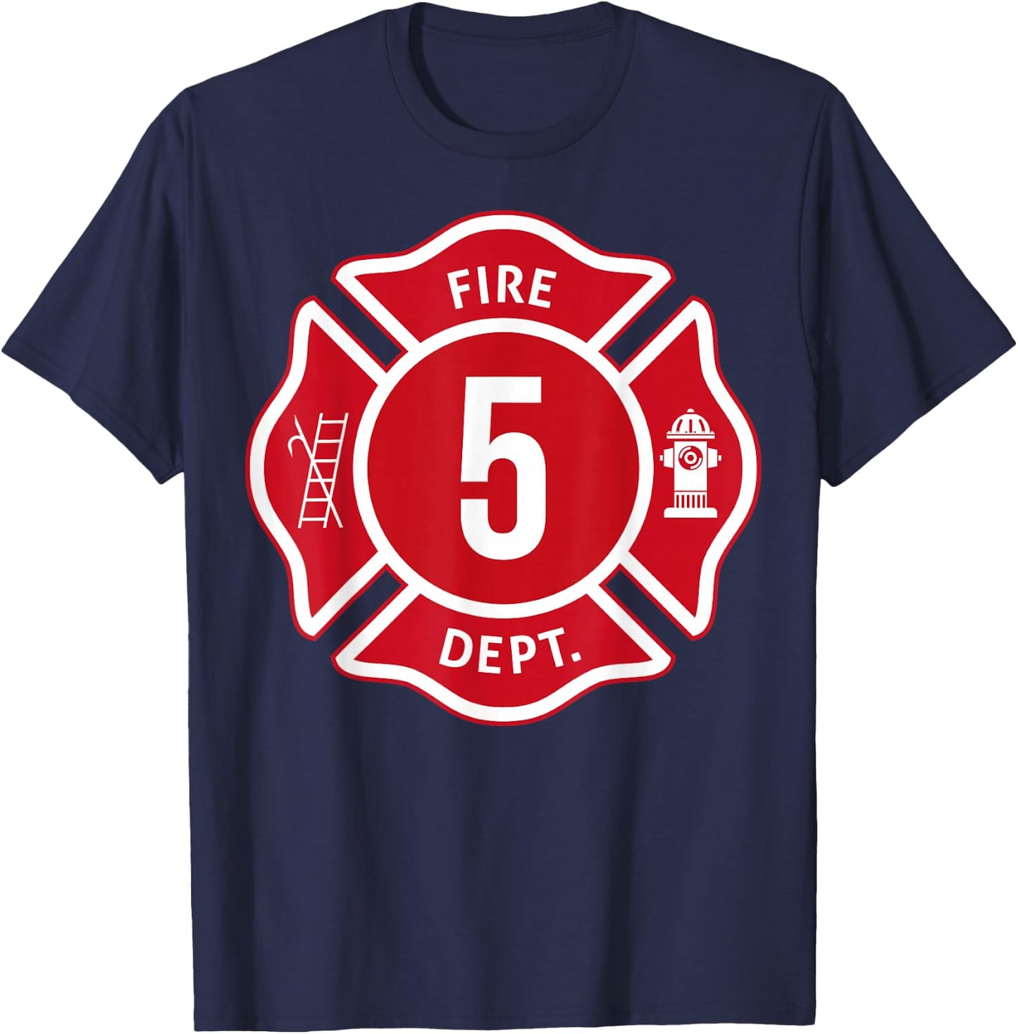 Kids Fire Truck 5th Birthday Boy Firefighter 5 Year Old T-Shirt - T-Shirt | Navy