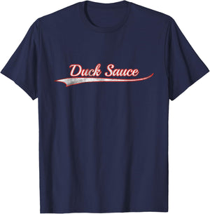 Duck Sauce Vintage Varsity Distressed Throwback Style T-Shirt - T-Shirt | Navy